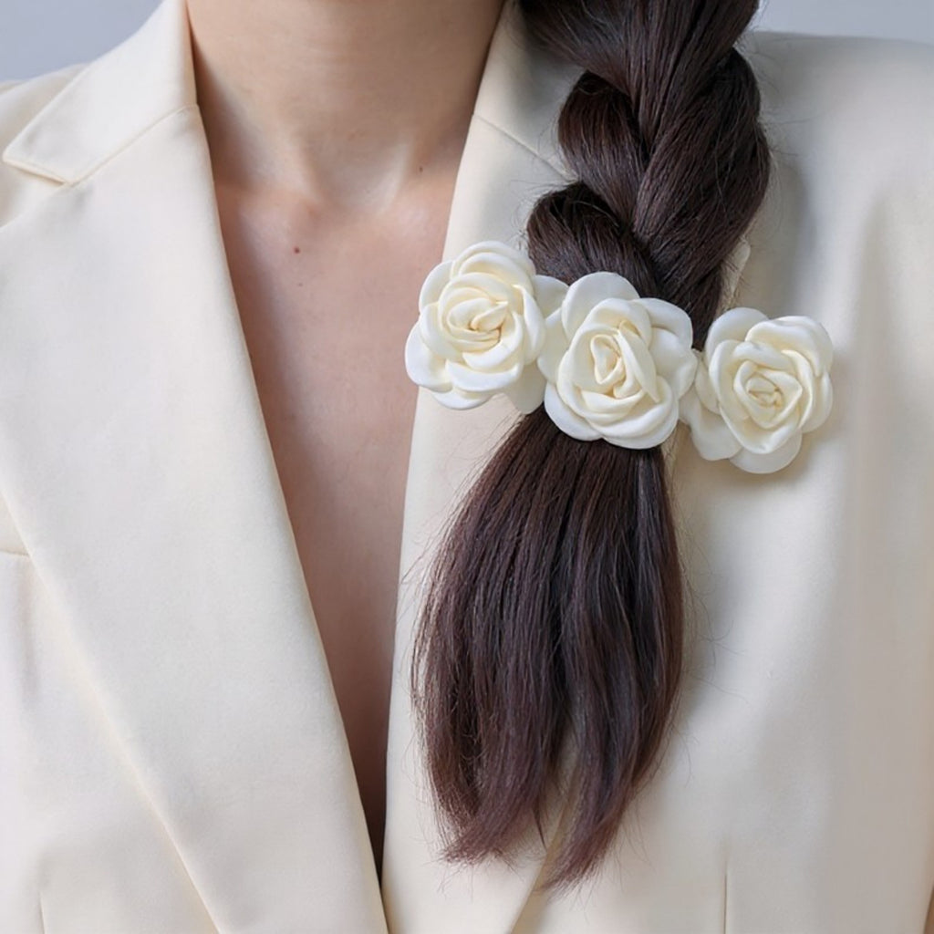 Anna-Kaci 3-Piece Sheer Fabric Rose Flower Hair Clips Set for Elegant Styling 4x1.5in