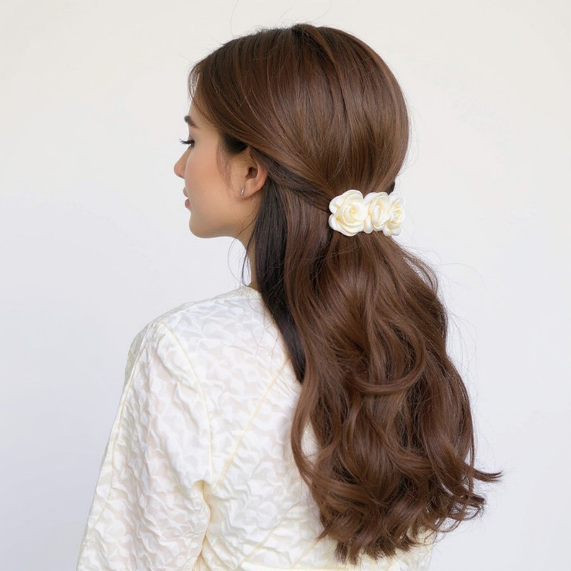 Anna-Kaci 3-Piece Sheer Fabric Rose Flower Hair Clips Set for Elegant Styling 4x1.5in