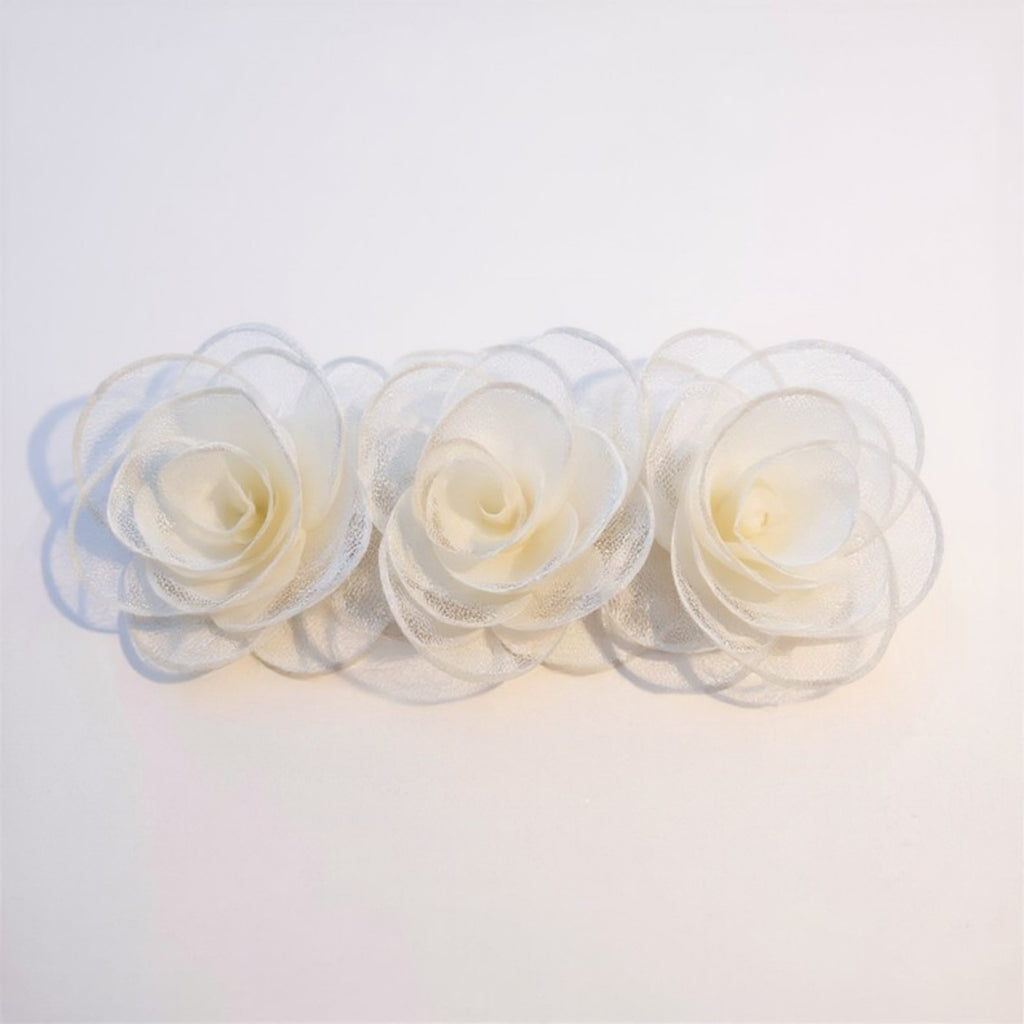 Anna-Kaci 3-Piece Sheer Fabric Rose Flower Hair Clips Set for Elegant Styling 4x1.5in