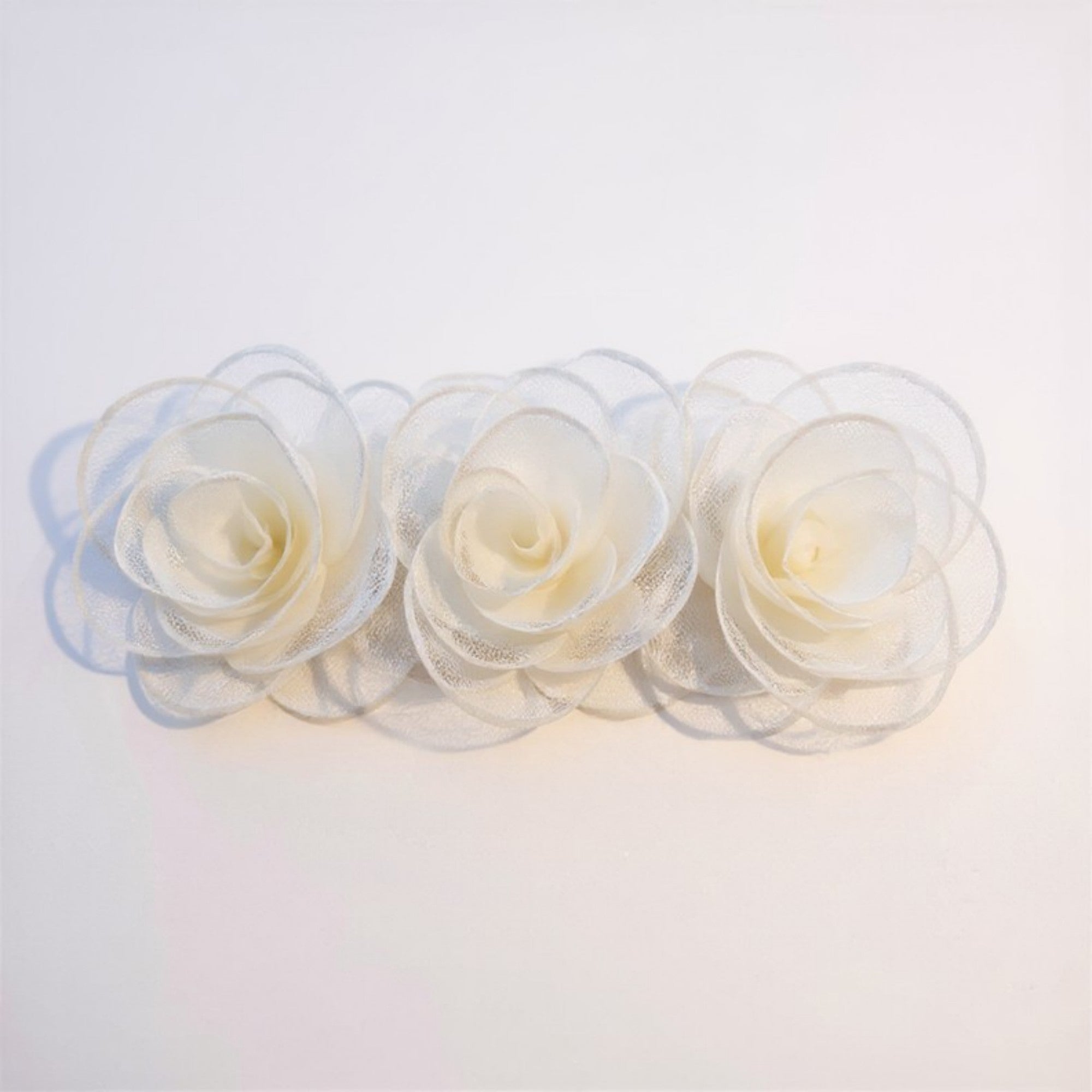 Anna-Kaci 3-Piece Sheer Fabric Rose Flower Hair Clips Set for Elegant Styling 4x1.5in