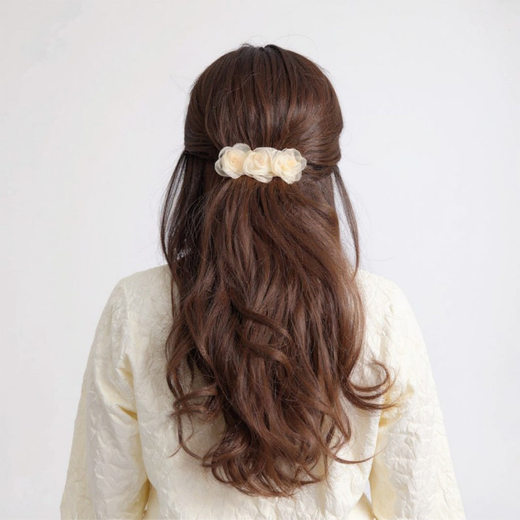 Anna-Kaci 3-Piece Sheer Fabric Rose Flower Hair Clips Set for Elegant Styling 4x1.5in