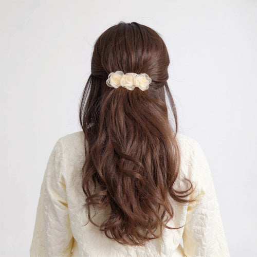 Anna-Kaci 3-Piece Sheer Fabric Rose Flower Hair Clips Set for Elegant Styling 4x1.5in
