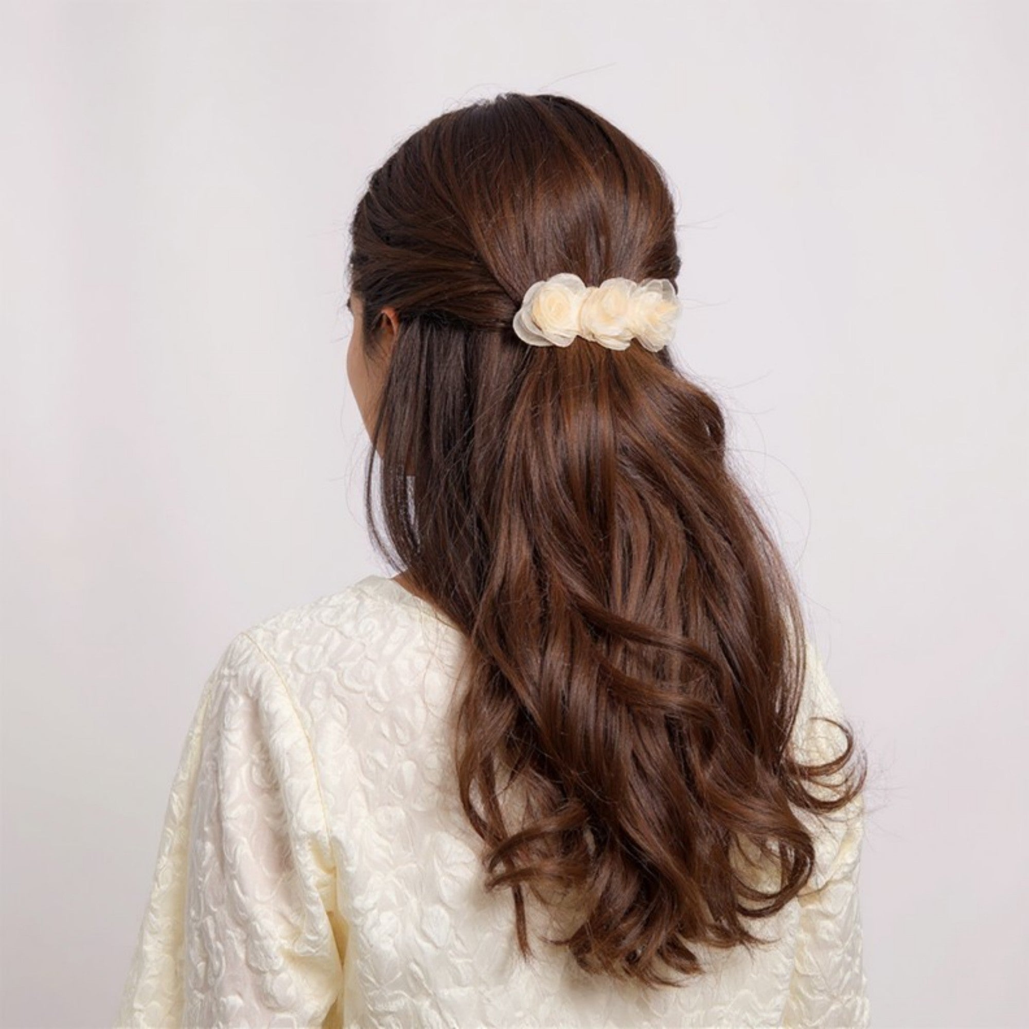 Anna-Kaci 3-Piece Sheer Fabric Rose Flower Hair Clips Set for Elegant Styling 4x1.5in