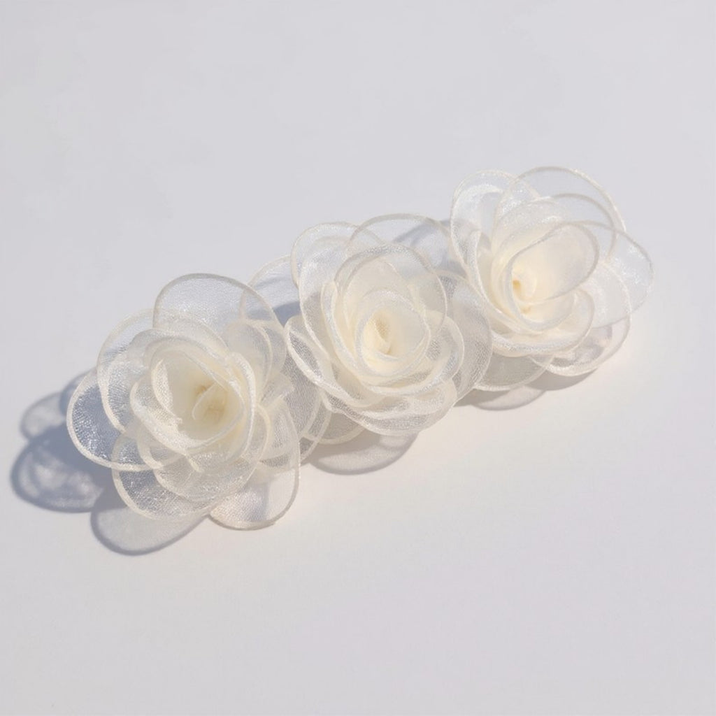 Anna-Kaci 3-Piece Sheer Fabric Rose Flower Hair Clips Set for Elegant Styling 4x1.5in