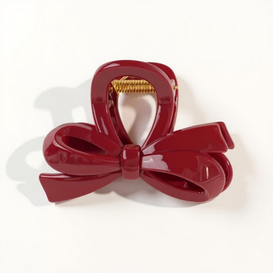 Anna-Kaci Glossy Bow Hair Claw Clip with Curved Design and Strong Spring Grip 3in