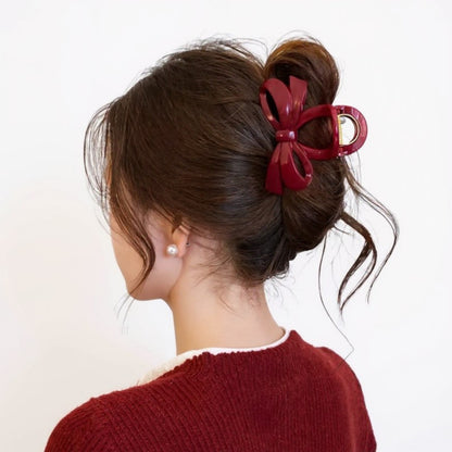 Anna-Kaci Glossy Bow Hair Claw Clip with Curved Design and Strong Spring Grip 3in