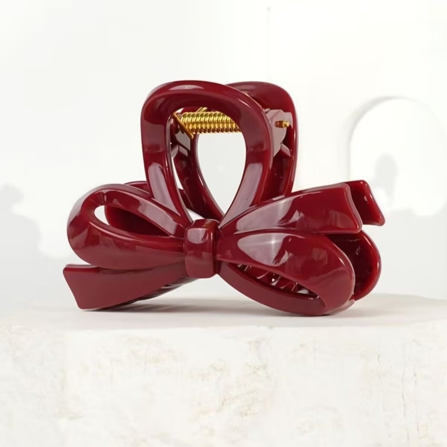 Anna-Kaci Glossy Bow Hair Claw Clip with Curved Design and Strong Spring Grip 3in