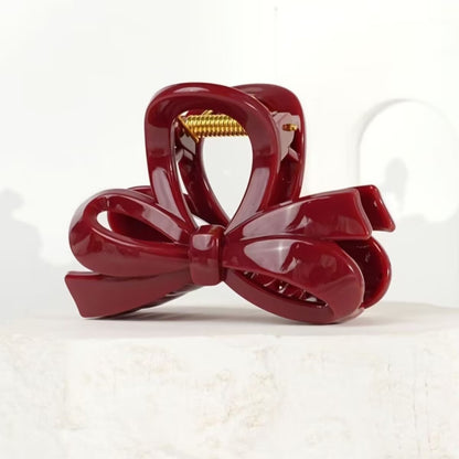 Anna-Kaci Glossy Bow Hair Claw Clip with Curved Design and Strong Spring Grip 3in