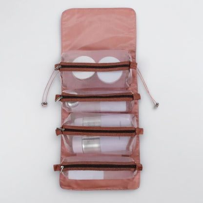 Anna-Kaci Foldable Travel Toiletry Bag with Multiple Clear Zip Compartments and Hanging Design 8.5x6x3in