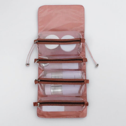 Anna-Kaci Foldable Travel Toiletry Bag with Multiple Clear Zip Compartments and Hanging Design 8.5x6x3in