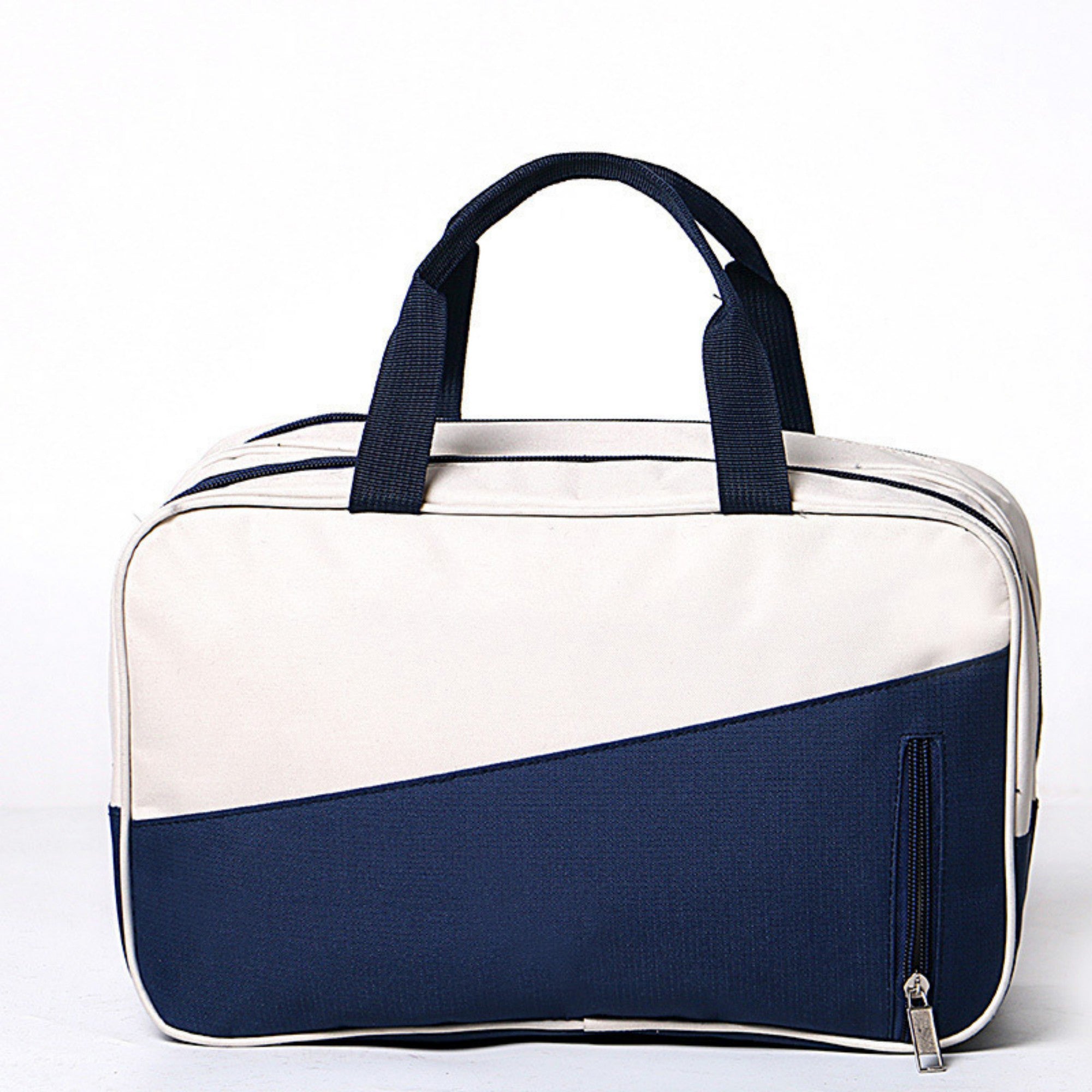 Anna-Kaci Two-Tone Canvas Travel Duffel Bag with Dual Handles and Front Zipper Pocket 7.8x13x6.3in