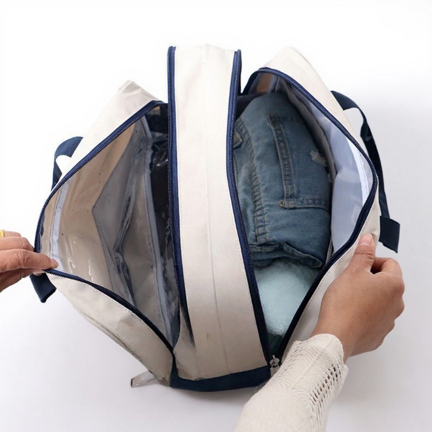 Anna-Kaci Two-Tone Canvas Travel Duffel Bag with Dual Handles and Front Zipper Pocket 7.8x13x6.3in