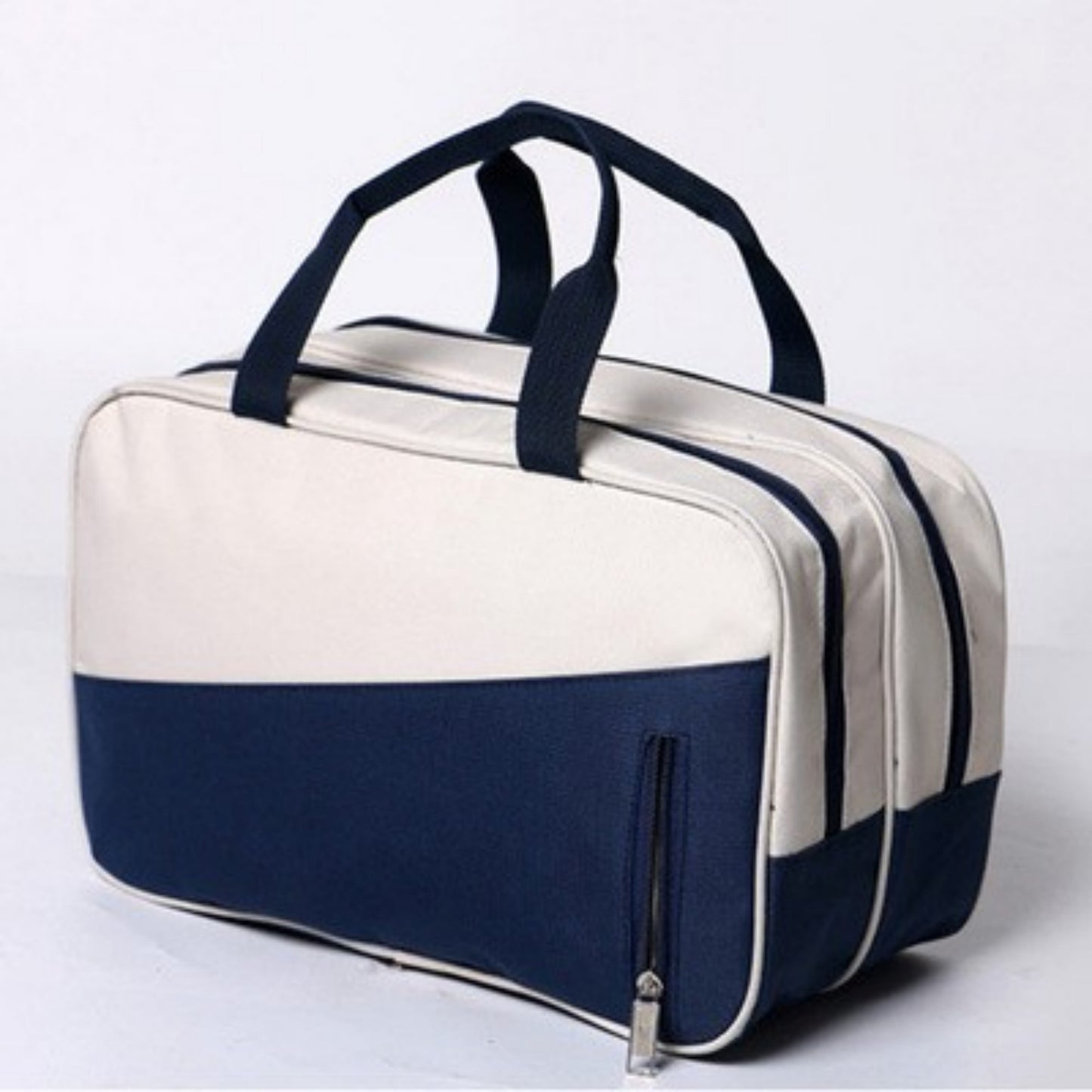 Anna-Kaci Two-Tone Canvas Travel Duffel Bag with Dual Handles and Front Zipper Pocket 7.8x13x6.3in