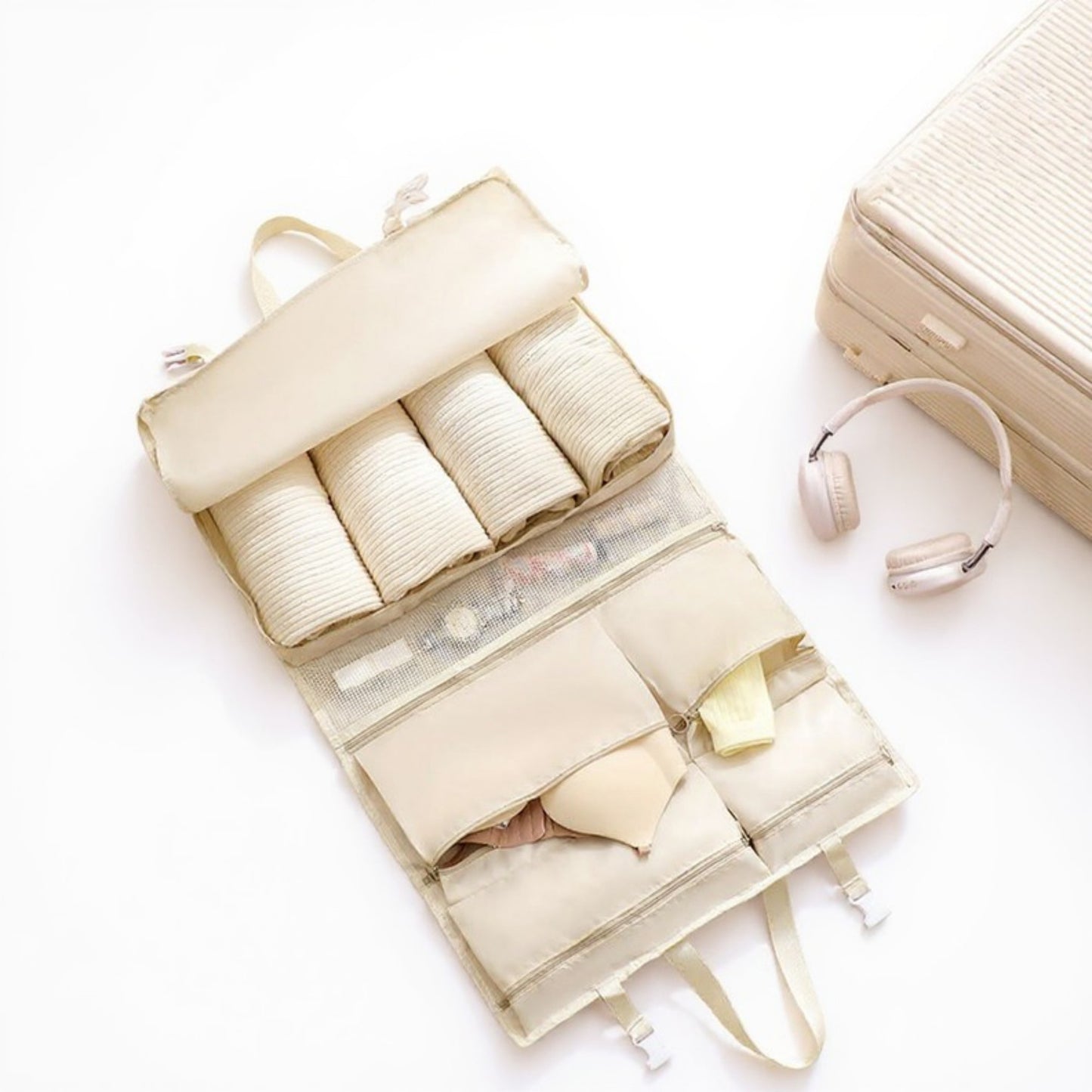 Anna-Kaci Multi-Compartment Hanging Organizer Bag with Zipper and Buckle Straps 29x17.5in