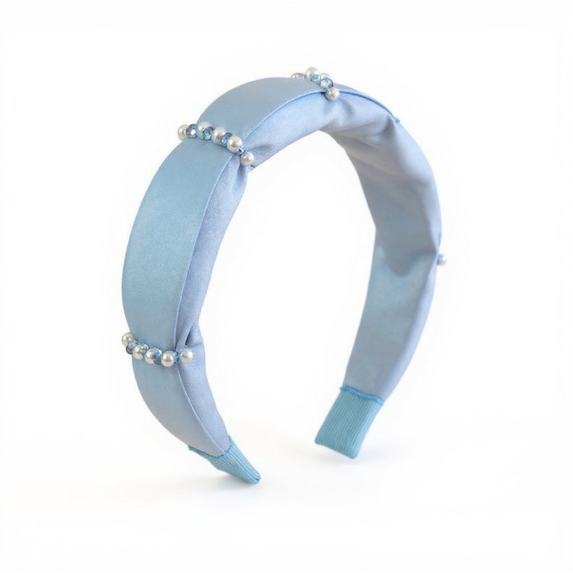 Anna-Kaci Women's Padded Satin Headband with Pearl and Crystal Bead Embellishments 6.3x4.7x1.2in