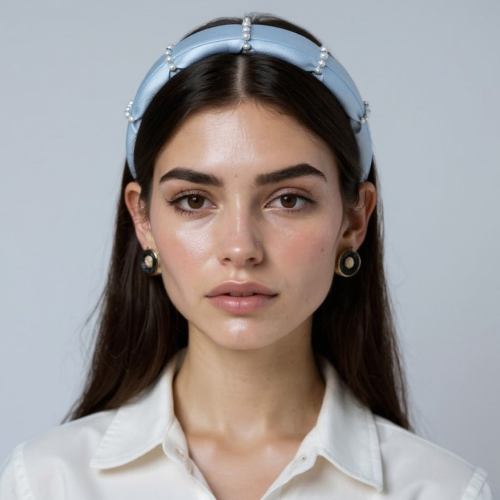 Anna-Kaci Women's Padded Satin Headband with Pearl and Crystal Bead Embellishments 6.3x4.7x1.2in