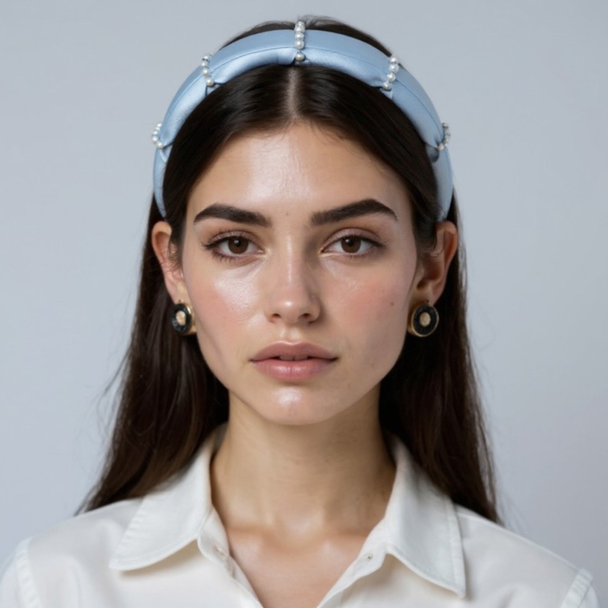 Anna-Kaci Women's Padded Satin Headband with Pearl and Crystal Bead Embellishments 6.3x4.7x1.2in