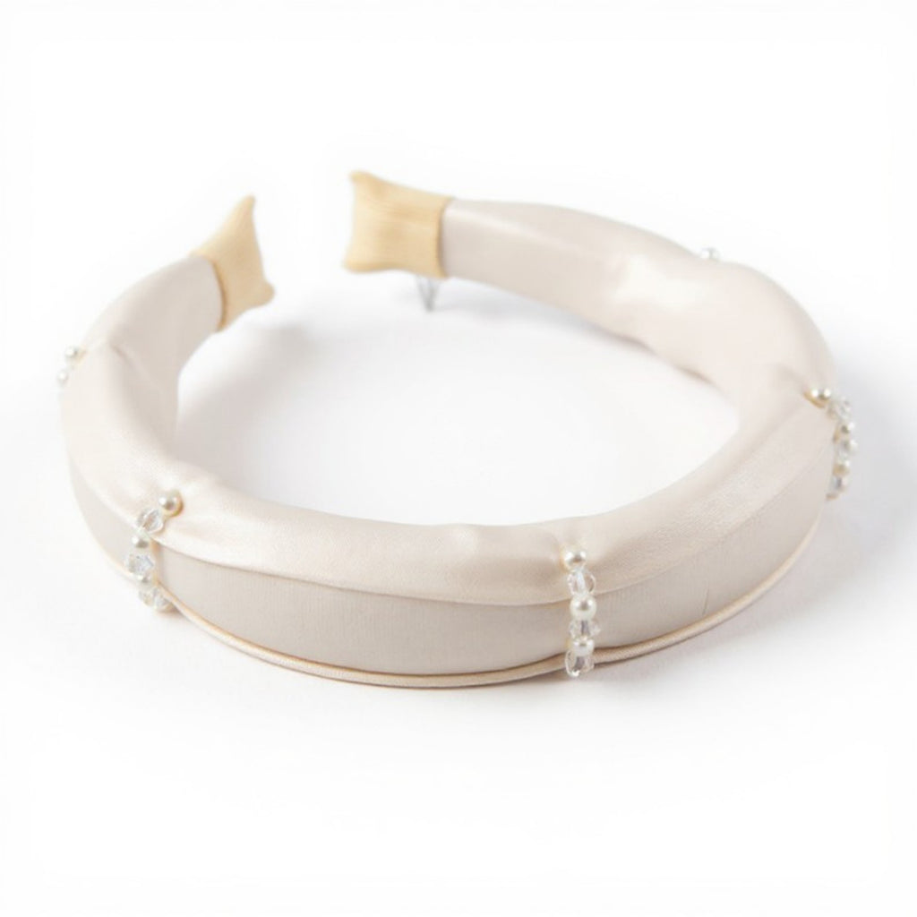 Anna-Kaci Women's Padded Satin Headband with Pearl and Crystal Bead Embellishments 6.3x4.7x1.2in