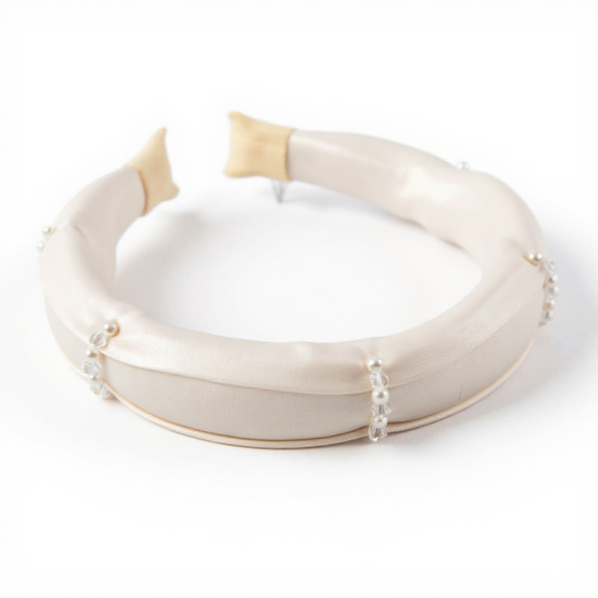Anna-Kaci Women's Padded Satin Headband with Pearl and Crystal Bead Embellishments 6.3x4.7x1.2in