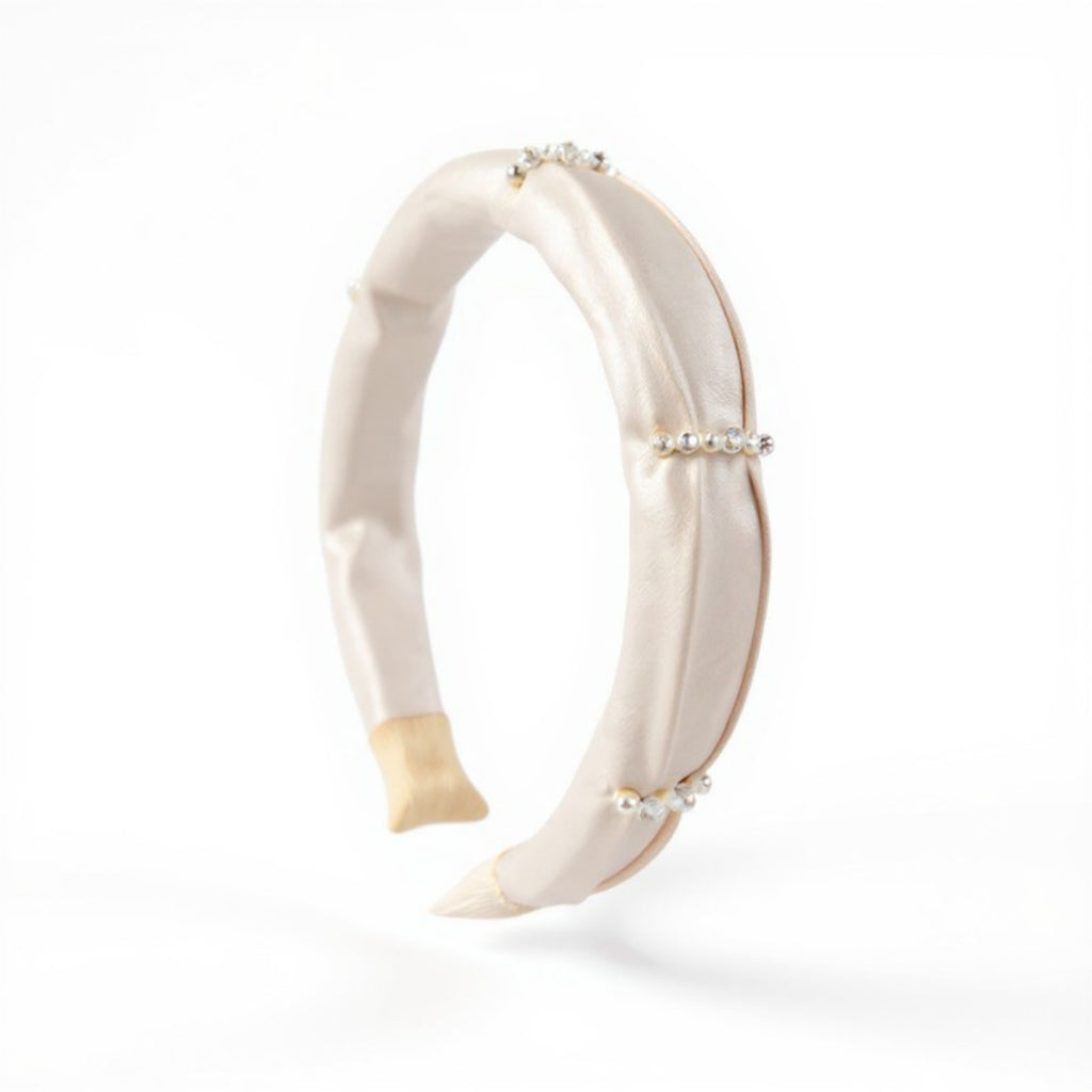 Anna-Kaci Women's Padded Satin Headband with Pearl and Crystal Bead Embellishments 6.3x4.7x1.2in