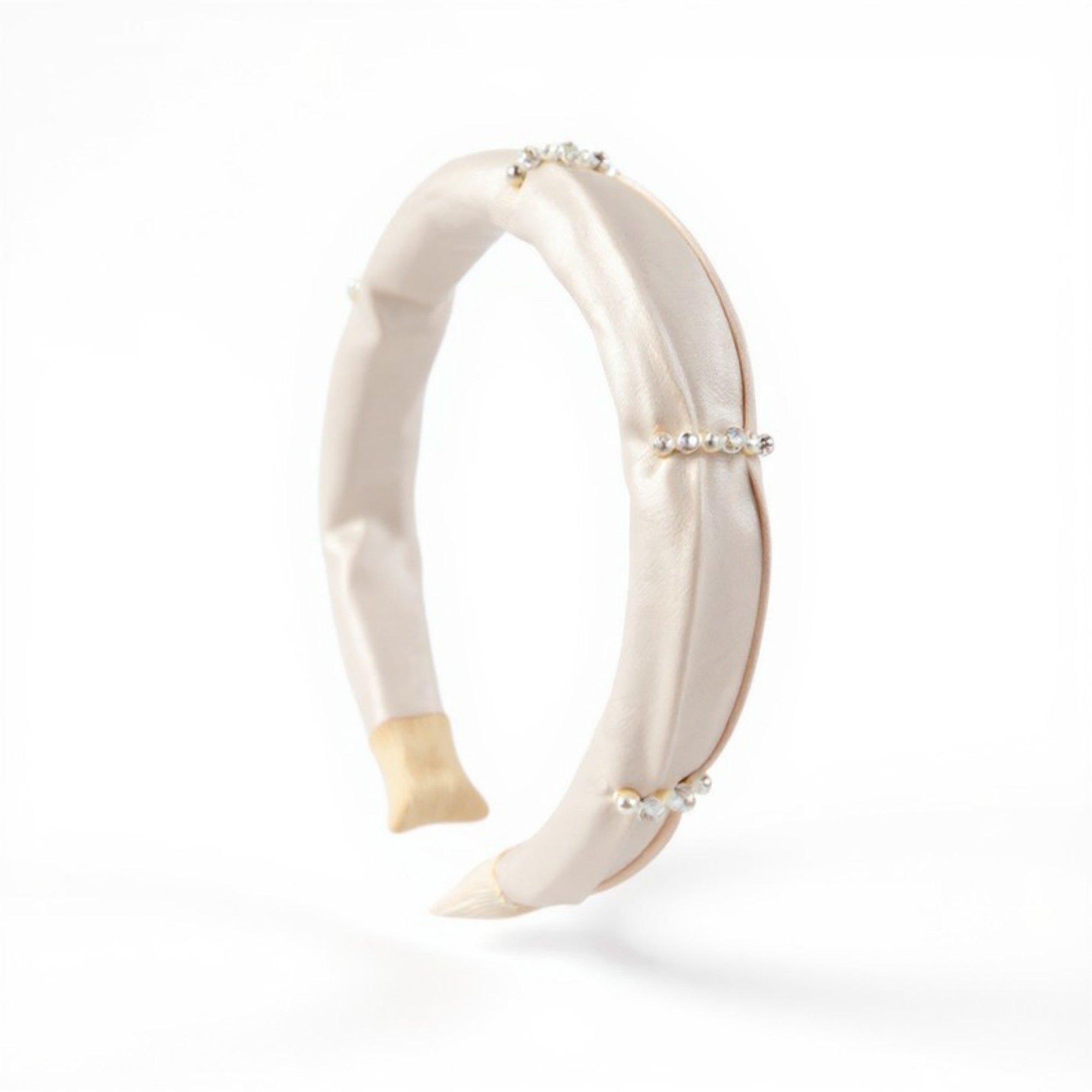 Anna-Kaci Women's Padded Satin Headband with Pearl and Crystal Bead Embellishments 6.3x4.7x1.2in