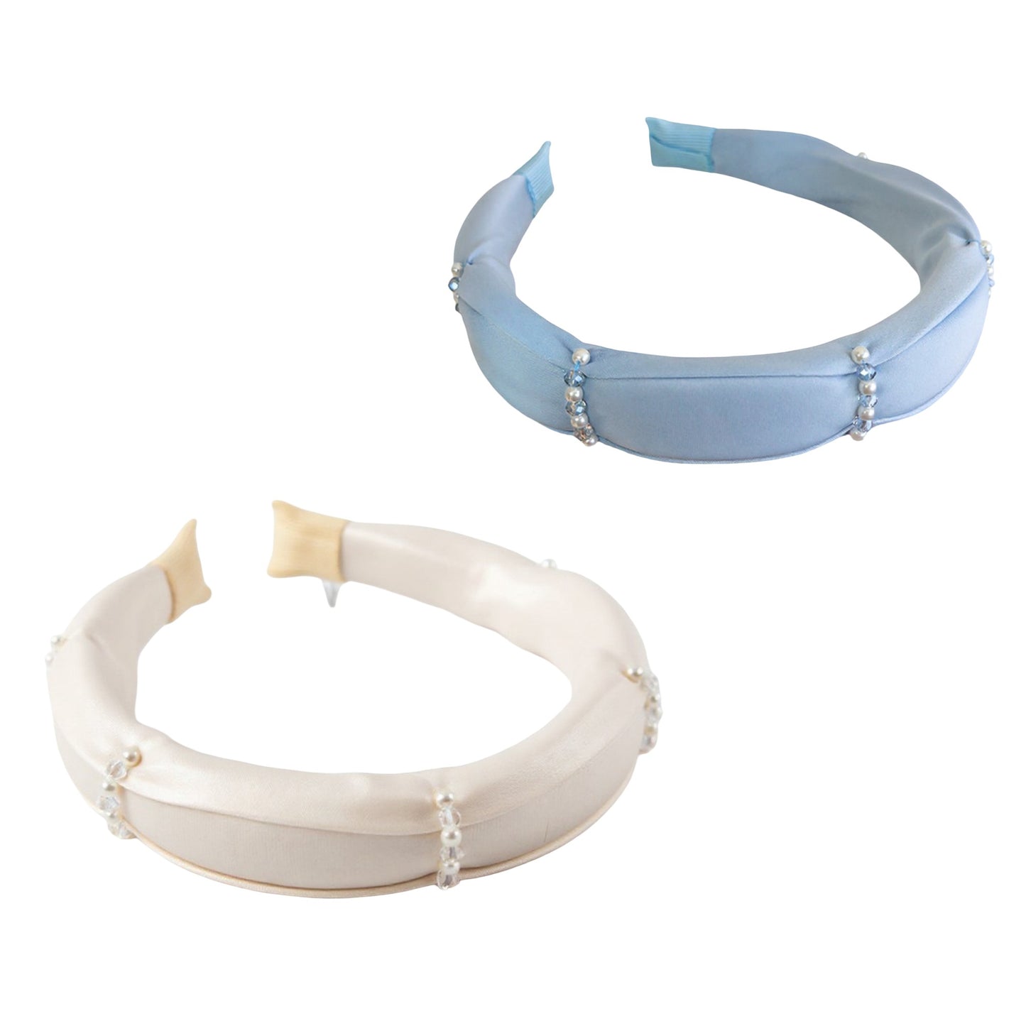 Anna-Kaci 2pcs Women's Padded Satin Fashion Headband with Pearl Design and Crystal Bead Embellishments 6.3x4.7x1.2in