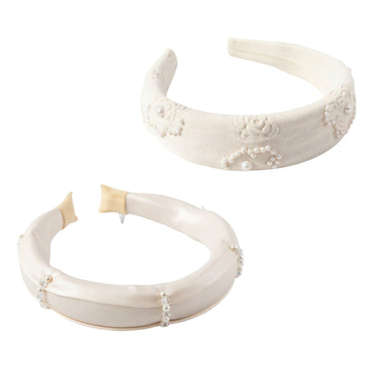 Anna-Kaci 2pcs Women's Padded Satin Fashion Headband with Pearl Design and Crystal Bead Embellishments 6.3x4.7x1.2in