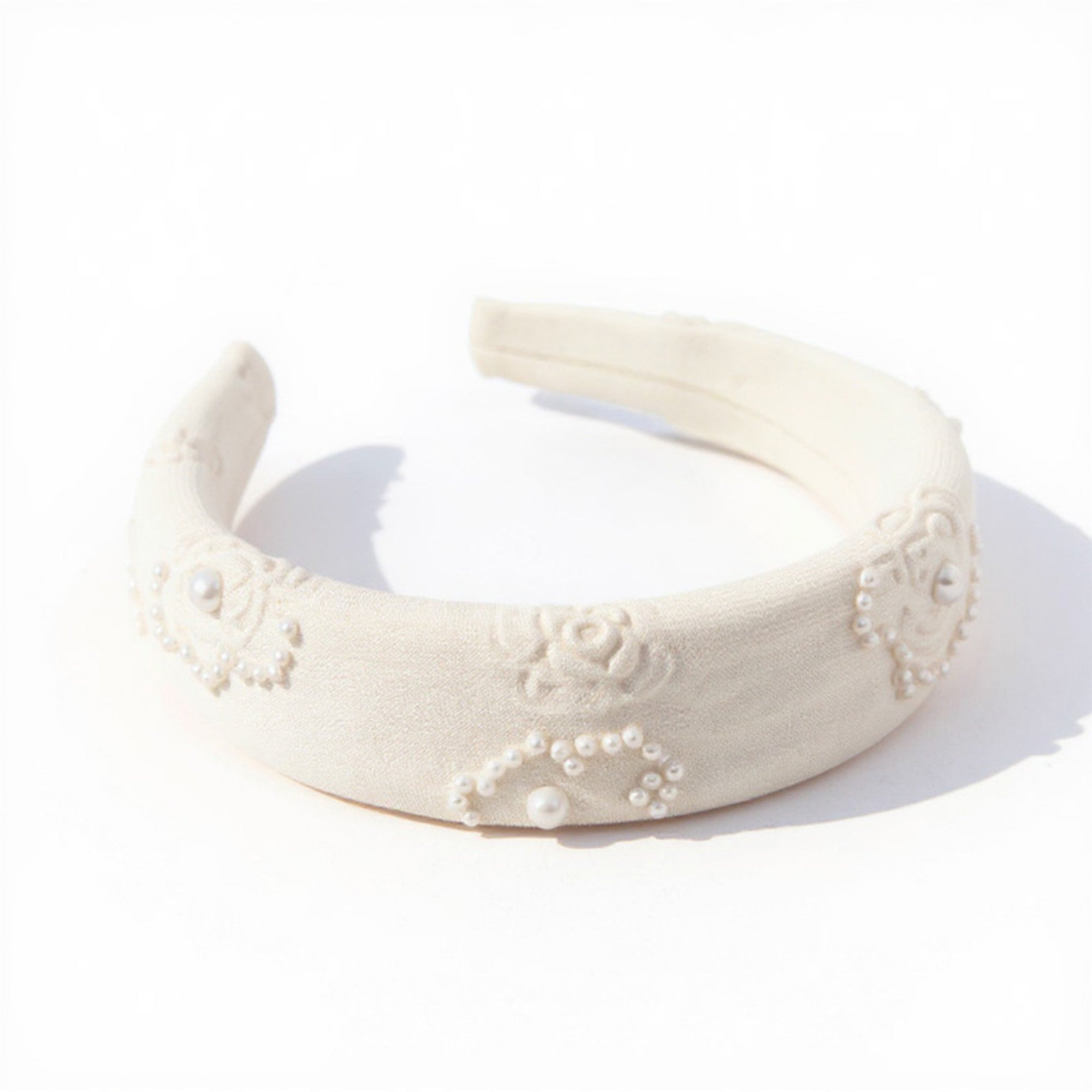 Anna-Kaci Women's Padded Satin Headband with Pearl and Crystal Bead Embellishments 6.3x4.7x1.2in