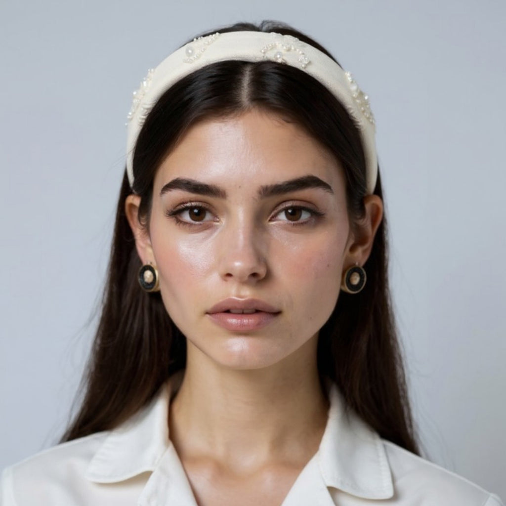 Anna-Kaci Women's Padded Satin Headband with Pearl and Crystal Bead Embellishments 6.3x4.7x1.2in
