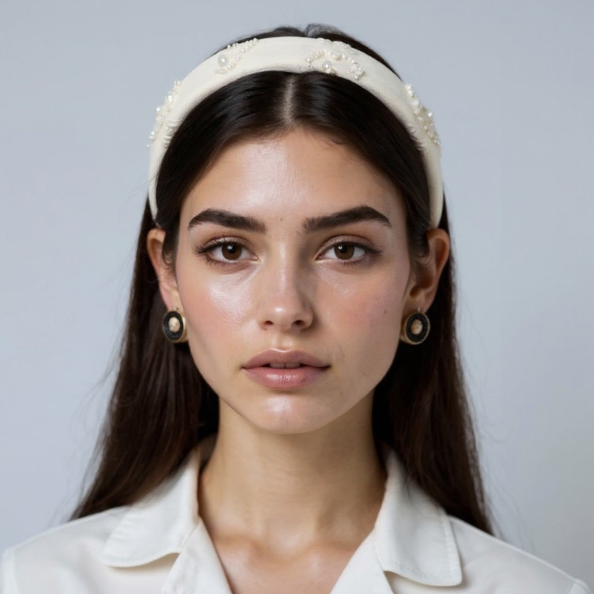 Anna-Kaci Women's Padded Satin Headband with Pearl and Crystal Bead Embellishments 6.3x4.7x1.2in