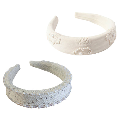 Anna-Kaci 2pcs Women's Padded Satin Fashion Headband with Pearl Design and Crystal Bead Embellishments 6.3x4.7x1.2in