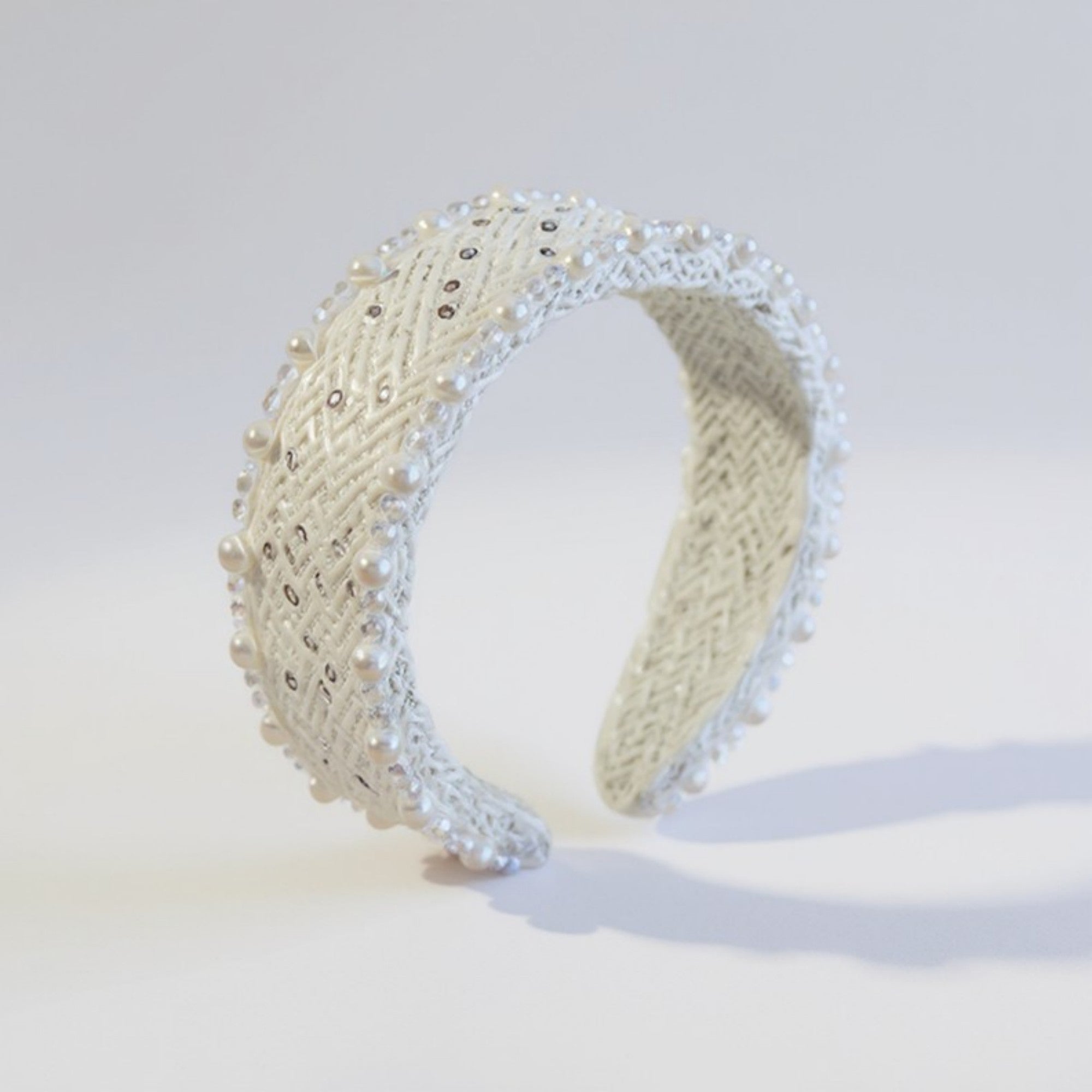 Anna-Kaci Women's Padded Satin Headband with Pearl and Crystal Bead Embellishments 6.3x4.7x1.2in