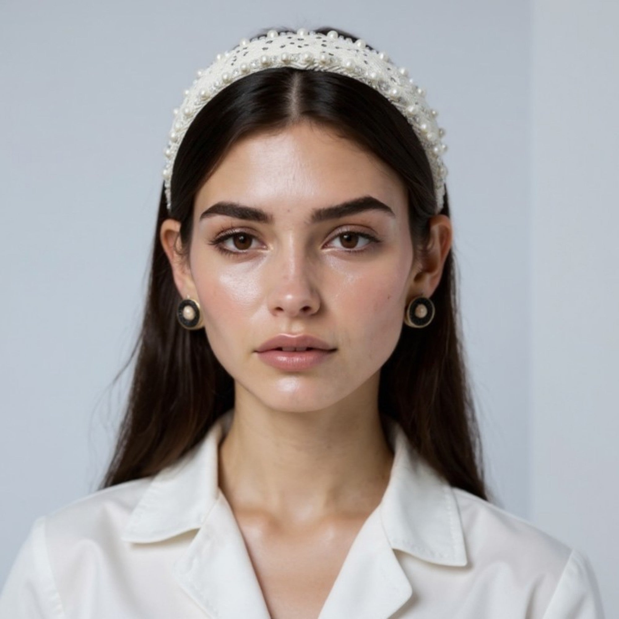 Anna-Kaci Women's Padded Satin Headband with Pearl and Crystal Bead Embellishments 6.3x4.7x1.2in
