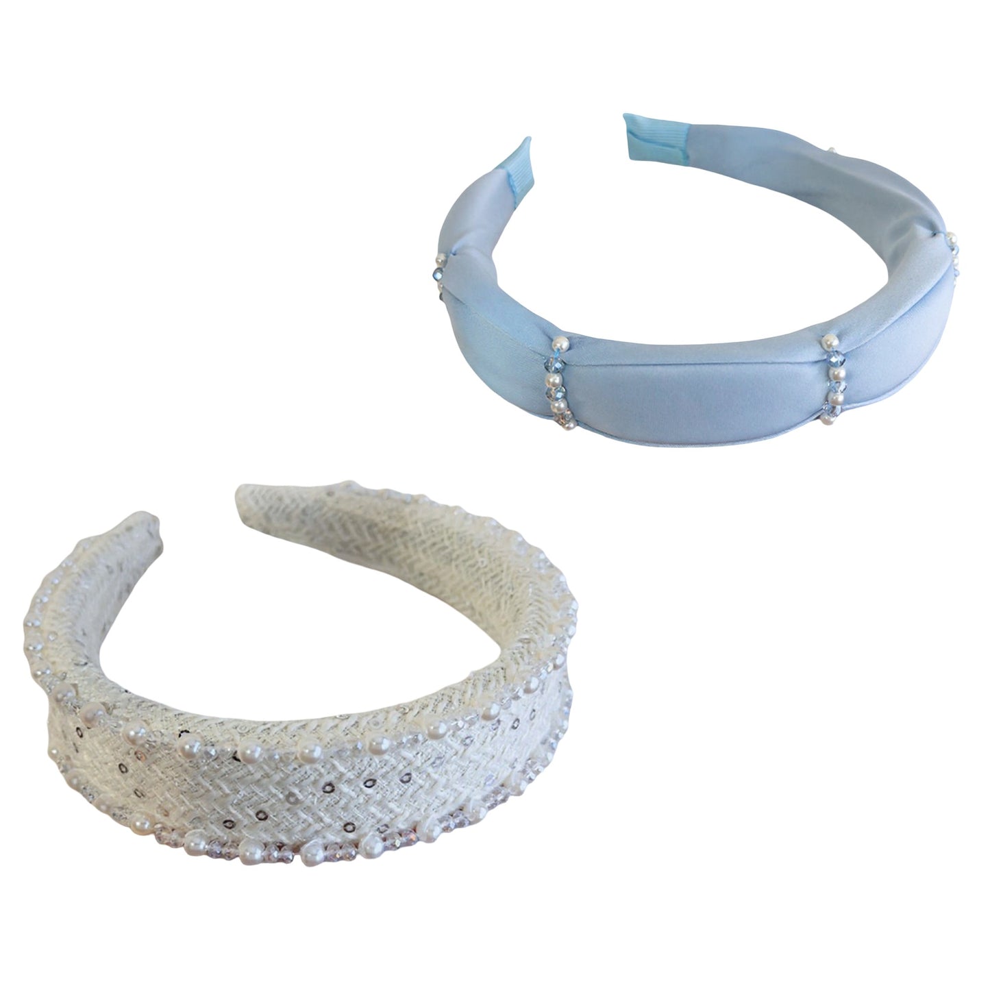 Anna-Kaci 2pcs Women's Padded Satin Fashion Headband with Pearl Design and Crystal Bead Embellishments 6.3x4.7x1.2in