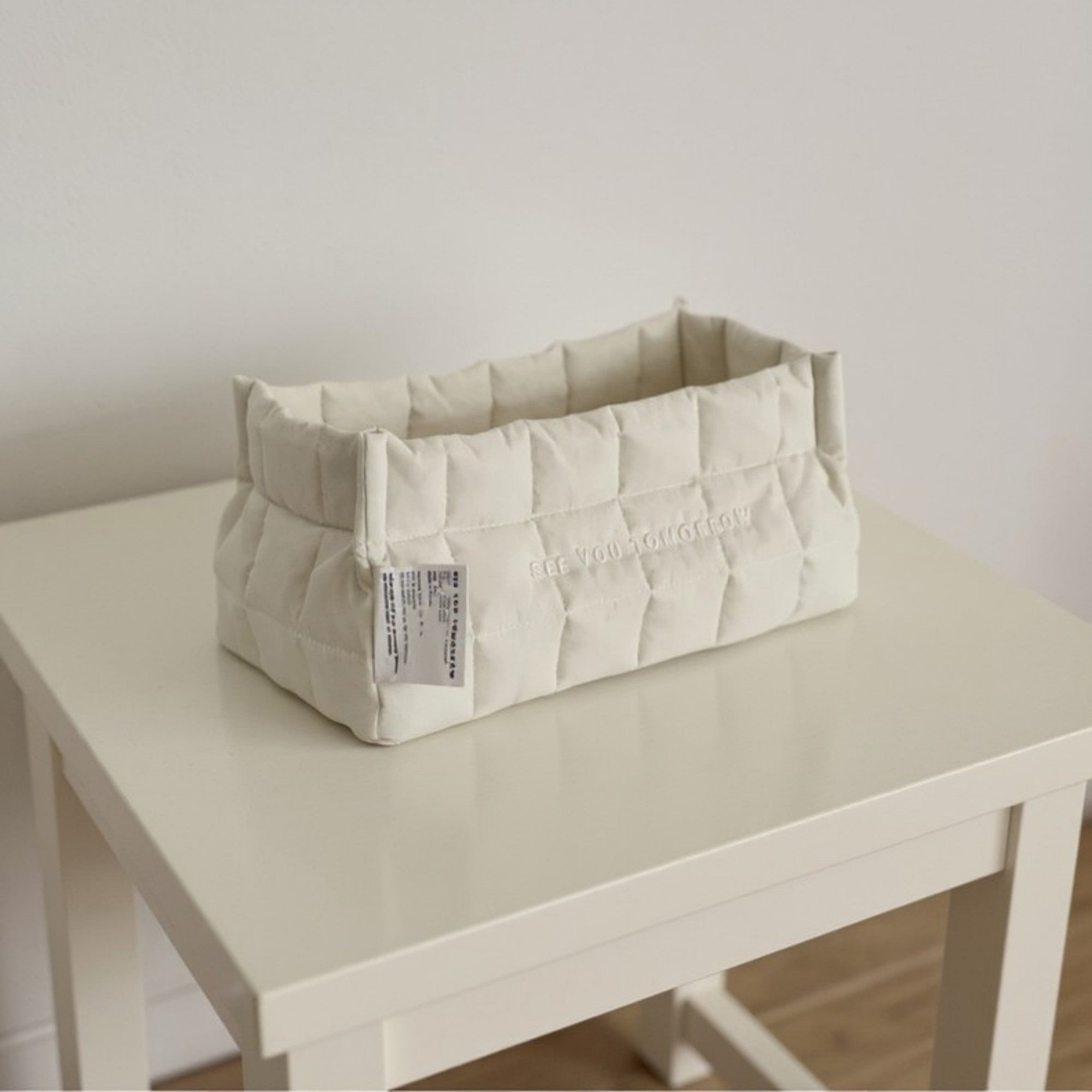 Anna-Kaci Quilted Storage Basket with Embroidered Text and Soft Padded Sides 12x6x5.5in
