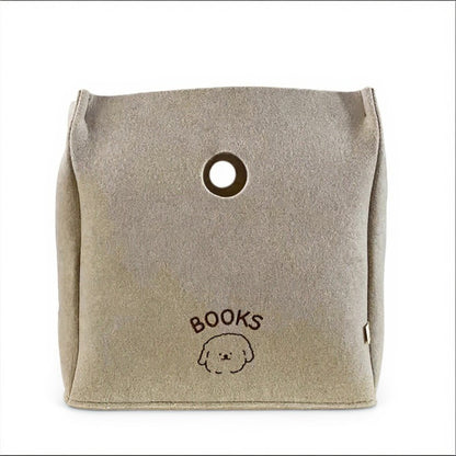 Anna-Kaci Felt Storage Box with Circular Handle Cutout and Book Label Design 11.5x11.5x11.5in