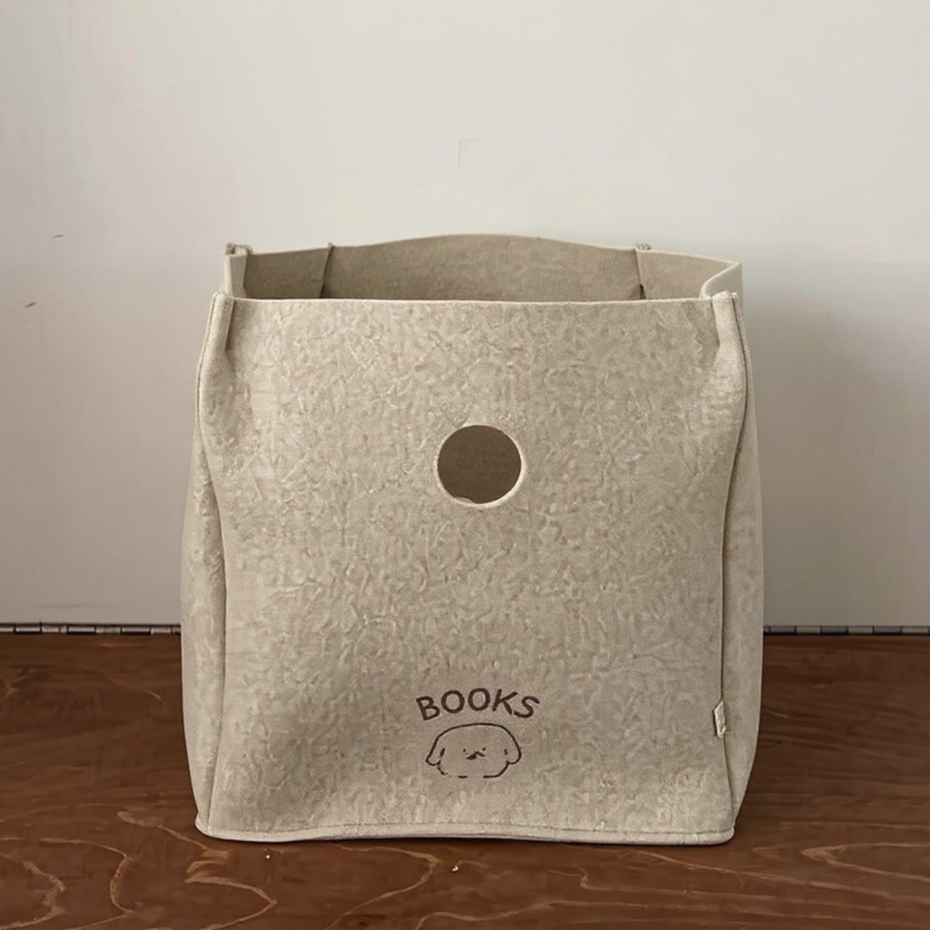 Anna-Kaci Felt Storage Box with Circular Handle Cutout and Book Label Design 11.5x11.5x11.5in