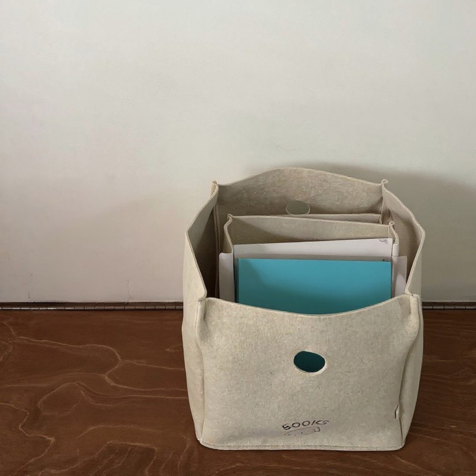Anna-Kaci Felt Storage Box with Circular Handle Cutout and Book Label Design 11.5x11.5x11.5in