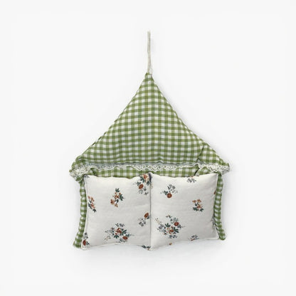 Anna-Kaci Hanging Wall Organizer with Gingham Top and Floral Double Pockets 11x10in