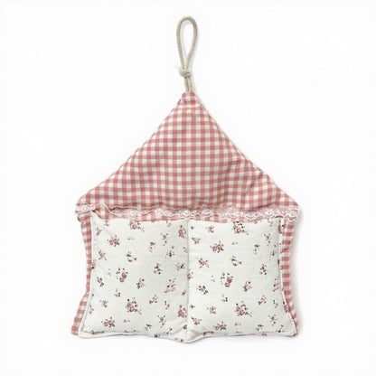 Anna-Kaci Hanging Wall Organizer with Gingham Top and Floral Double Pockets 11x10in