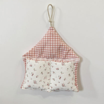 Anna-Kaci Hanging Wall Organizer with Gingham Top and Floral Double Pockets 11x10in