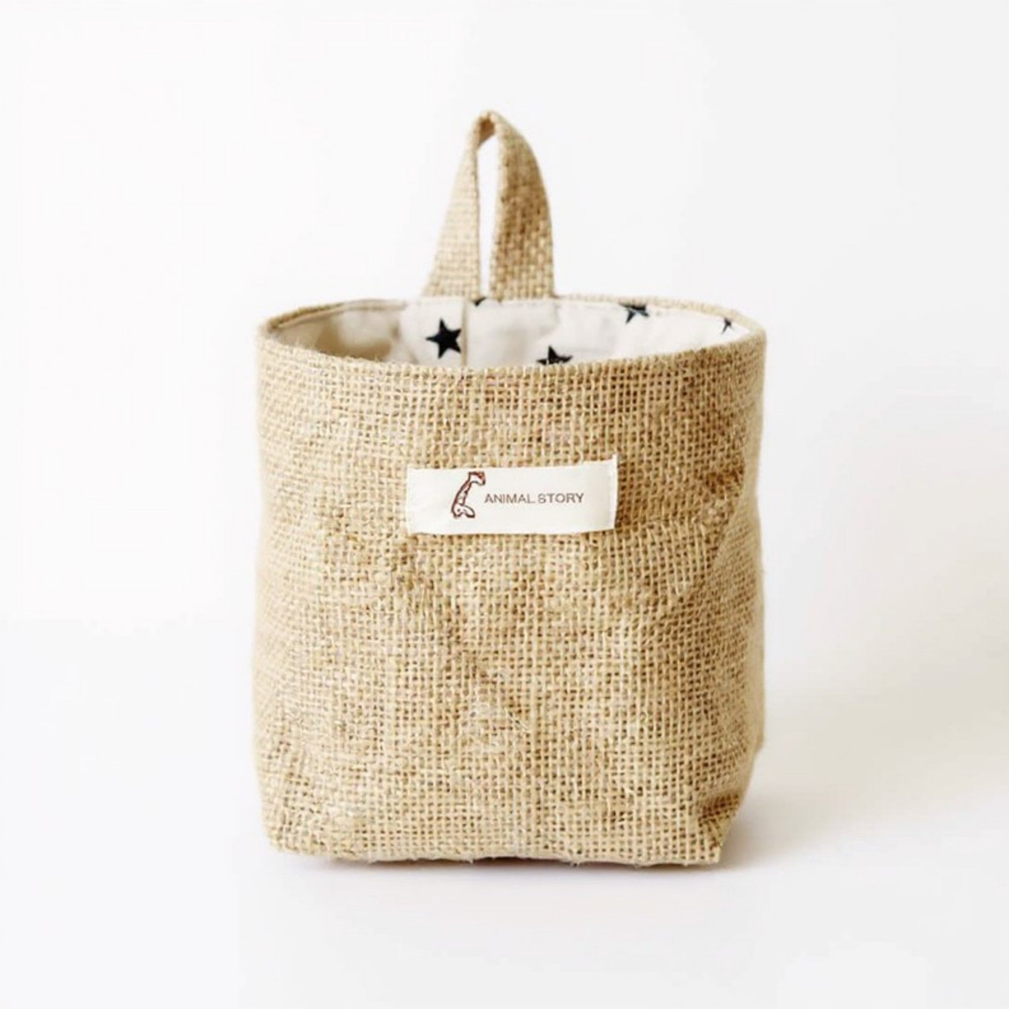 Anna-Kaci 3-Piece Jute Hanging Storage Basket Set with Star Print Lining and Loop Handle 5x4in