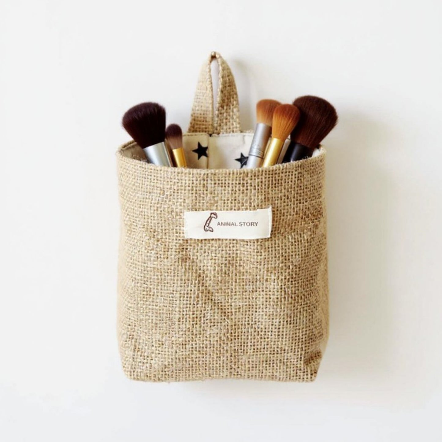 Anna-Kaci 3-Piece Jute Hanging Storage Basket Set with Star Print Lining and Loop Handle 5x4in