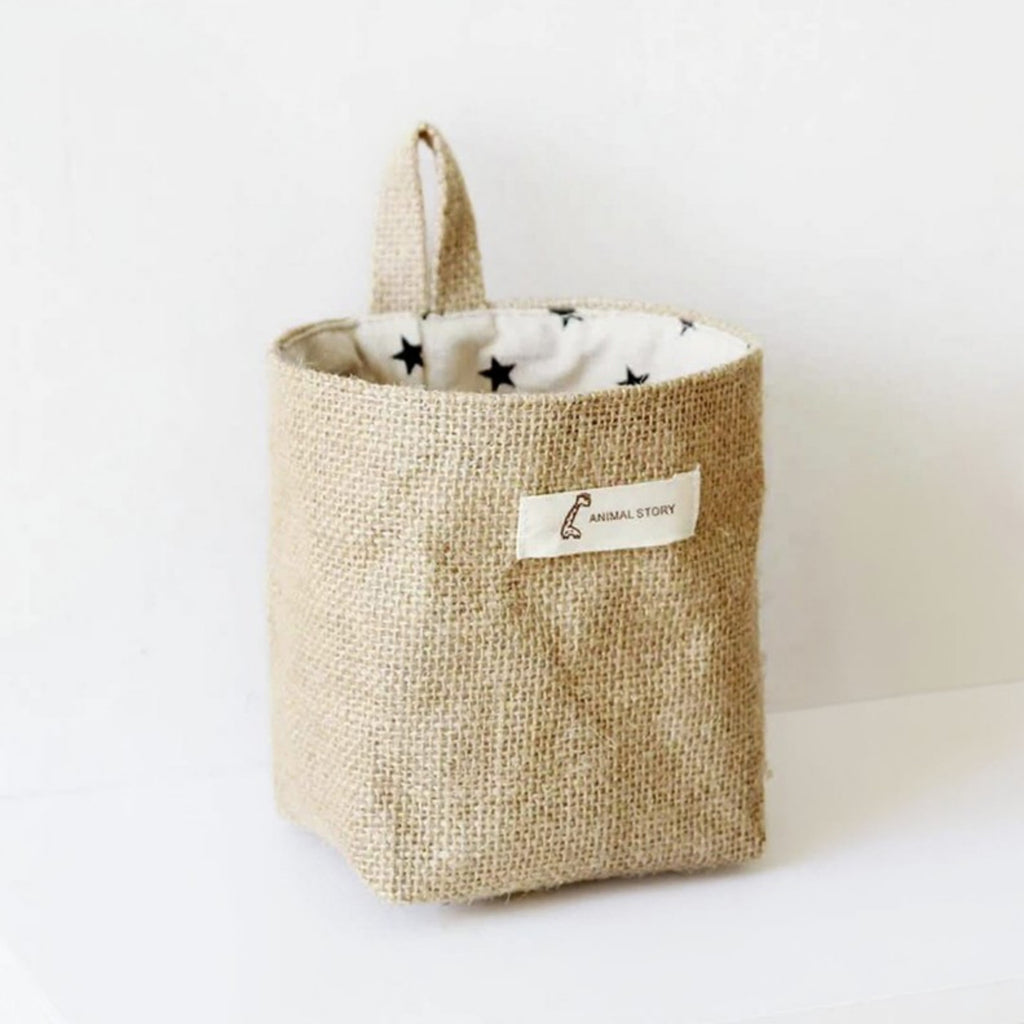 Anna-Kaci 3-Piece Jute Hanging Storage Basket Set with Star Print Lining and Loop Handle 5x4in