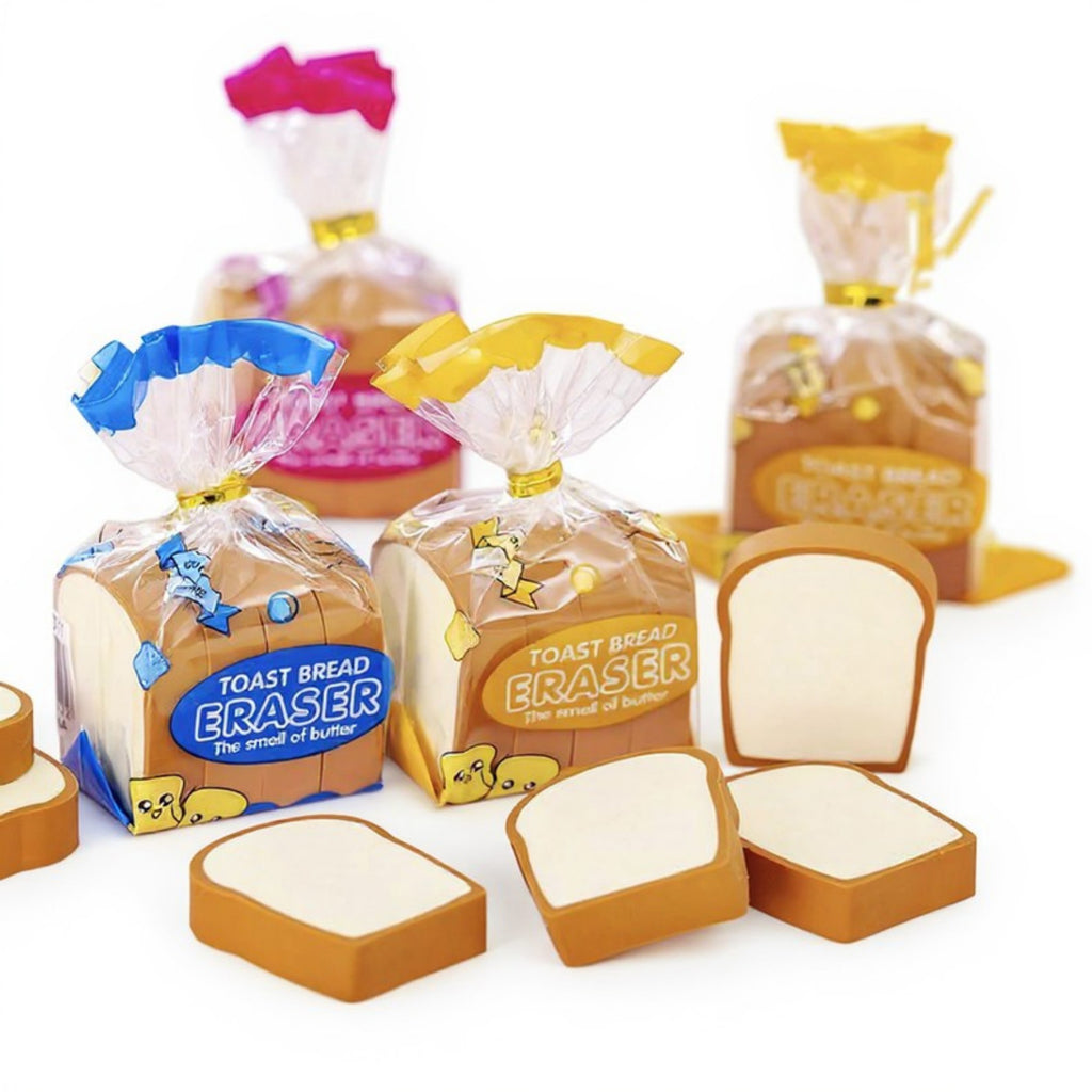 Anna-Kaci 4-Piece Toast Bread Eraser Set with Fun Novelty Packaging and Realistic Design 2.7x1.7x1.2in