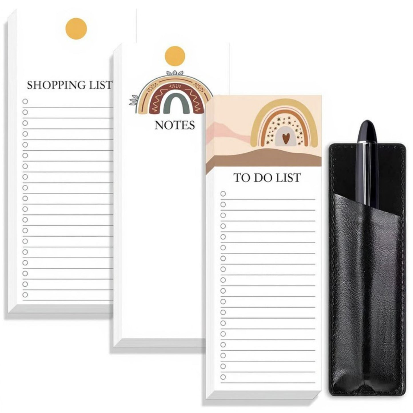 Anna-Kaci 4-Piece Boho Rainbow Notepad and Pen Set with Shopping List, Notes, and To-Do List Pads 1.2x3.3in