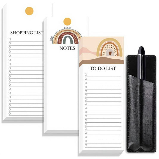 Anna-Kaci 4-Piece Boho Rainbow Notepad and Pen Set with Shopping List, Notes, and To-Do List Pads 1.2x3.3in