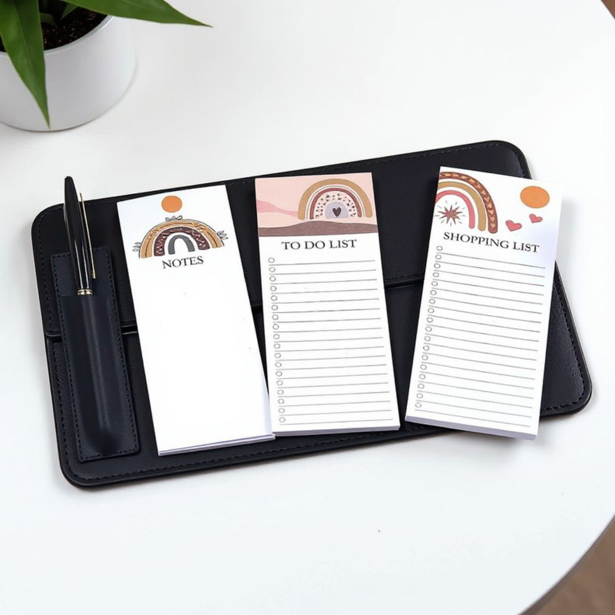 Anna-Kaci 4-Piece Boho Rainbow Notepad and Pen Set with Shopping List, Notes, and To-Do List Pads 1.2x3.3in