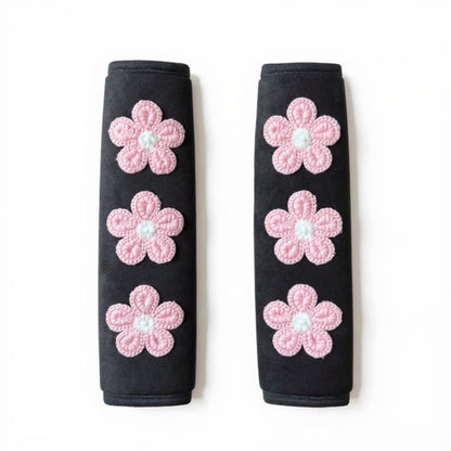 Anna-Kaci Floral Embroidered Seat Belt Covers Set with Soft Plush Padding