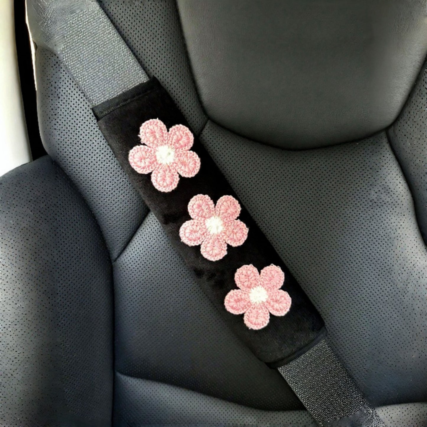 Anna-Kaci Floral Embroidered Seat Belt Covers Set with Soft Plush Padding
